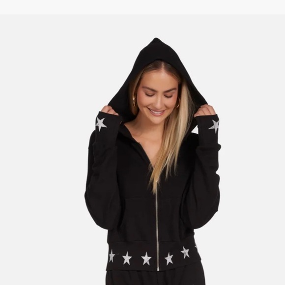 Michael Lauren Black Cropped Kaholo Star Print Hooded Jacket Small New With Tags - Picture 1 of 13